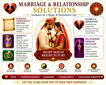 Marriage Compatibility Analysis, Marriage Delay, Second Marriage Prediction, Divorce & Separation, Relationship Problem Solutions
